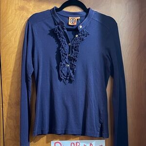 Tory Burch Midnight Blue Ruffle Blouse